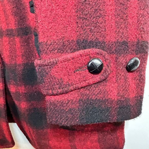 Vintage LL Bean Wool Coat Womens M Red Black Plaid Made In USA - Picture 6 of 8